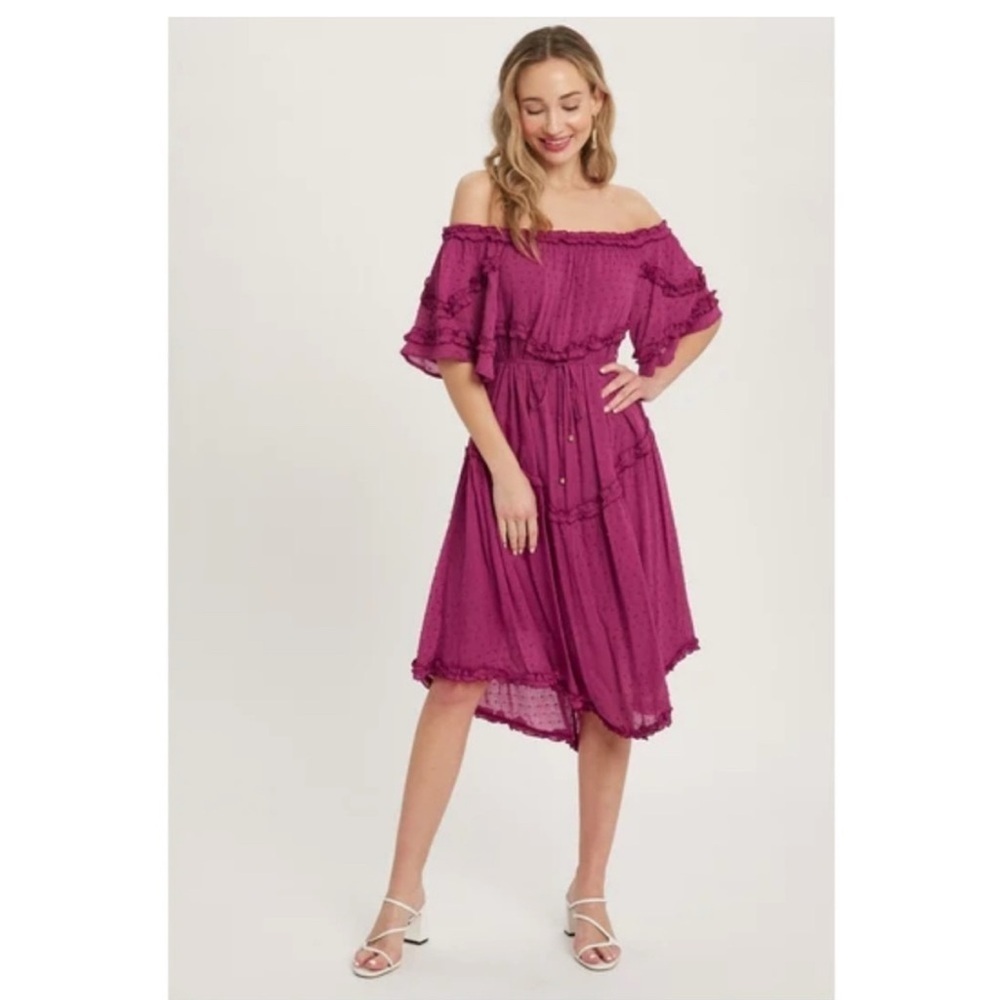 Blu ivy Frill detail off shoulder midi dress size L New with tag - Picture 2 of 8